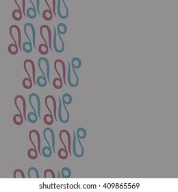Vertical seamless   pattern of zodiac signs, doodles,lions,object,  copy space. Hand drawn.