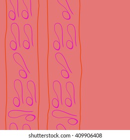Vertical seamless   pattern of zodiac signs, doodles,lions,object, stripes,  copy space. Hand drawn.