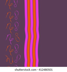 Vertical seamless pattern of zodiac signs, doodles,lions, capricorn,object, stripes, spots, copy space. Hand drawn.