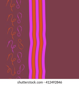  Vertical seamless pattern of zodiac signs, doodles,lions, capricorn,object, stripes, spots, copy space. Hand drawn.