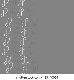 Vertical  seamless  pattern of zodiac signs, doodles, object, scorpio,lions, copy space. Hand drawn.