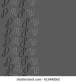 Vertical  seamless  pattern of zodiac signs, doodles, object, scorpio,lions, copy space. Hand drawn.