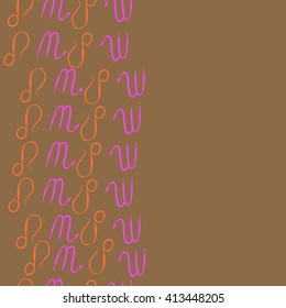 Vertical  seamless  pattern of zodiac signs, doodles, object, scorpio,lions, copy space. Hand drawn.