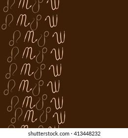 Vertical  seamless  pattern of zodiac signs, doodles, object, scorpio,lions, copy space. Hand drawn.