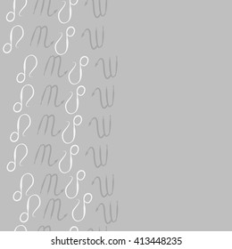 Vertical  seamless  pattern of zodiac signs, doodles, object, scorpio,lions, copy space. Hand drawn.