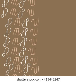 Vertical  seamless  pattern of zodiac signs, doodles, object, scorpio,lions, copy space. Hand drawn.