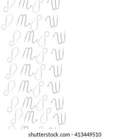 Vertical  seamless  pattern of zodiac signs, doodles, object, scorpio,lions, copy space. Hand drawn.