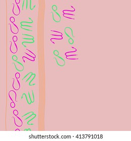 Vertical seamless  pattern of zodiac signs, doodles, object, scorpio,lions, stripes, copy space. Hand drawn.