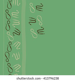 Vertical seamless  pattern of zodiac signs, doodles, object, scorpio,lions, stripes, copy space. Hand drawn.