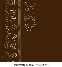 Vertical seamless  pattern of zodiac signs, doodles, object, scorpio,lions, stripes, copy space. Hand drawn.