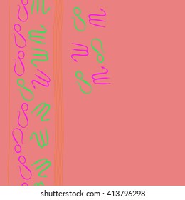 Vertical seamless  pattern of zodiac signs, doodles, object, scorpio,lions, stripes, copy space. Hand drawn.