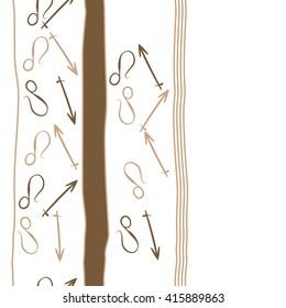  Vertical seamless  pattern of zodiac signs, doodles, object,sagittarius,lions, stripes, copy space. Hand drawn.