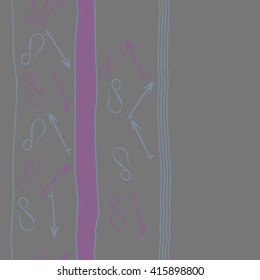 Vertical seamless  pattern of zodiac signs, doodles, object,sagittarius,lions, stripes, copy space. Hand drawn.