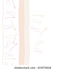 Vertical seamless  pattern of zodiac signs, doodles, object,sagittarius,lions, stripes,spots, copy space. Hand drawn.