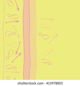 Vertical seamless  pattern of zodiac signs, doodles, object,sagittarius,lions, stripes,spots, copy space. Hand drawn.