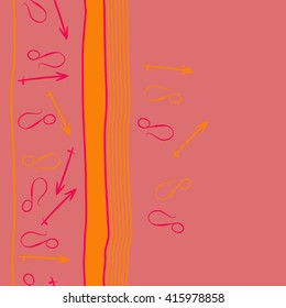 Vertical seamless  pattern of zodiac signs, doodles, object,sagittarius,lions, stripes,spots, copy space. Hand drawn.