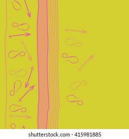Vertical seamless  pattern of zodiac signs, doodles, object,sagittarius,lions, stripes,spots, copy space. Hand drawn.