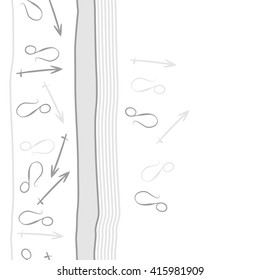 Vertical seamless  pattern of zodiac signs, doodles, object,sagittarius,lions, stripes,spots, copy space. Hand drawn.