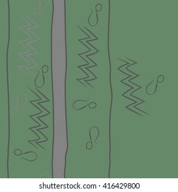 Vertical seamless pattern of zodiac signs, doodles, object,aquarius,lions, zigzag,stripes, copy space. Hand drawn.