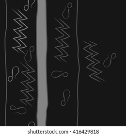 Vertical seamless pattern of zodiac signs, doodles, object,aquarius,lions, zigzag,stripes, copy space. Hand drawn.