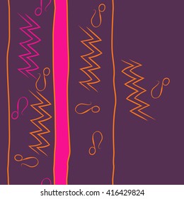 Vertical seamless pattern of zodiac signs, doodles, object,aquarius,lions, zigzag,stripes, copy space. Hand drawn.