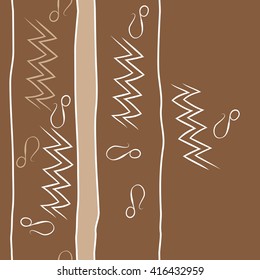 Vertical seamless pattern of zodiac signs, doodles, object,aquarius,lions, zigzag,stripes, copy space. Hand drawn.