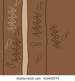 Vertical seamless pattern of zodiac signs, doodles, object,aquarius,lions, zigzag,stripes, copy space. Hand drawn.