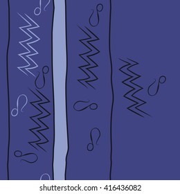 Vertical seamless pattern of zodiac signs, doodles, object,aquarius,lions, zigzag,stripes, copy space. Hand drawn.