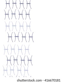 Vertical seamless pattern of zodiac signs, doodles, object,pisces, copy space. Hand drawn.