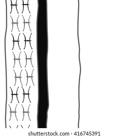 Vertical seamless pattern of zodiac signs, doodles, object,pisces, stripes, spot, copy space. Hand drawn.