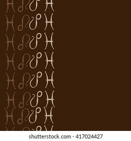 Vertical seamless pattern of zodiac signs, doodles, object,pisces,lions, copy space. Hand drawn.