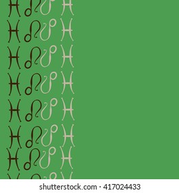 Vertical seamless pattern of zodiac signs, doodles, object,pisces,lions, copy space. Hand drawn.