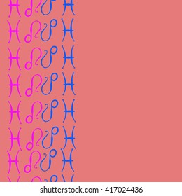 Vertical seamless pattern of zodiac signs, doodles, object,pisces,lions, copy space. Hand drawn.