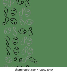 Vertical seamless  pattern  of zodiac signs, doodles, object,cancer,lions, copy space. Hand drawn.