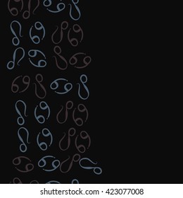 Vertical seamless  pattern  of zodiac signs, doodles, object,cancer,lions, copy space. Hand drawn.