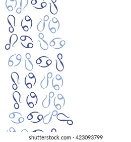 Vertical seamless  pattern  of zodiac signs, doodles, object,cancer,lions, copy space. Hand drawn.