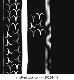 Vertical seamless  pattern of zodiac signs, doodles,  object,aries, copy space. Hand drawn.