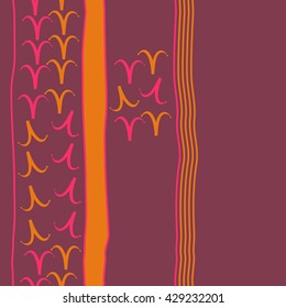 Vertical seamless  pattern of zodiac signs, doodles,  object,aries,stripes, spot, copy space. Hand drawn.