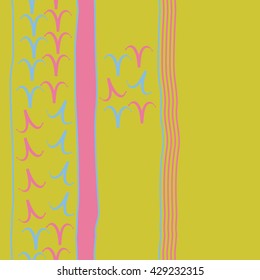 Vertical seamless  pattern of zodiac signs, doodles,  object,aries,stripes, spot, copy space. Hand drawn.
