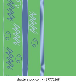 Vertical seamless  pattern of zodiac signs, doodles,  object,cancer, aquarius, stripes, spot, copy space. Hand drawn.