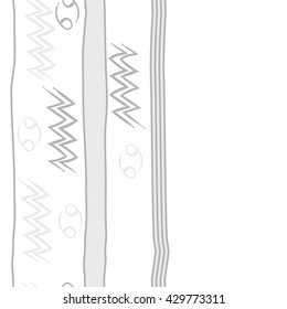 Vertical seamless  pattern of zodiac signs, doodles,  object,cancer, aquarius, stripes, spot, copy space. Hand drawn.