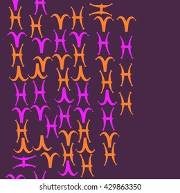 Vertical seamless  pattern of zodiac signs, doodles,  object,aries, pisces,  copy space. Hand drawn.