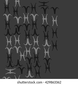 Vertical seamless  pattern of zodiac signs, doodles,  object,aries, pisces,  copy space. Hand drawn.