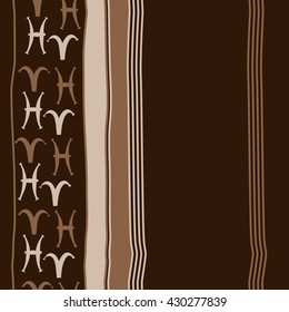 Vertical seamless  pattern of zodiac signs, doodles,  object,aries, pisces, stripes, copy space. Hand drawn.