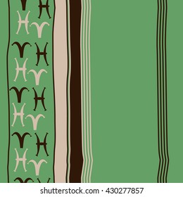Vertical seamless  pattern of zodiac signs, doodles,  object,aries, pisces, stripes, copy space. Hand drawn.