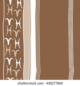 Vertical seamless  pattern of zodiac signs, doodles,  object,aries, pisces, stripes, copy space. Hand drawn.