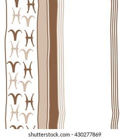 Vertical seamless  pattern of zodiac signs, doodles,  object,aries, pisces, stripes, copy space. Hand drawn.