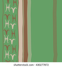 Vertical seamless  pattern of zodiac signs, doodles,  object,aries, pisces, stripes, copy space. Hand drawn.
