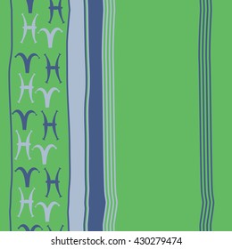 Vertical seamless  pattern of zodiac signs, doodles,  object,aries, pisces, stripes, copy space. Hand drawn.