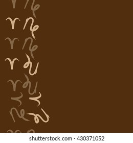 Vertical seamless  pattern of zodiac signs, doodles,  object,aries, capricorn, copy space. Hand drawn.